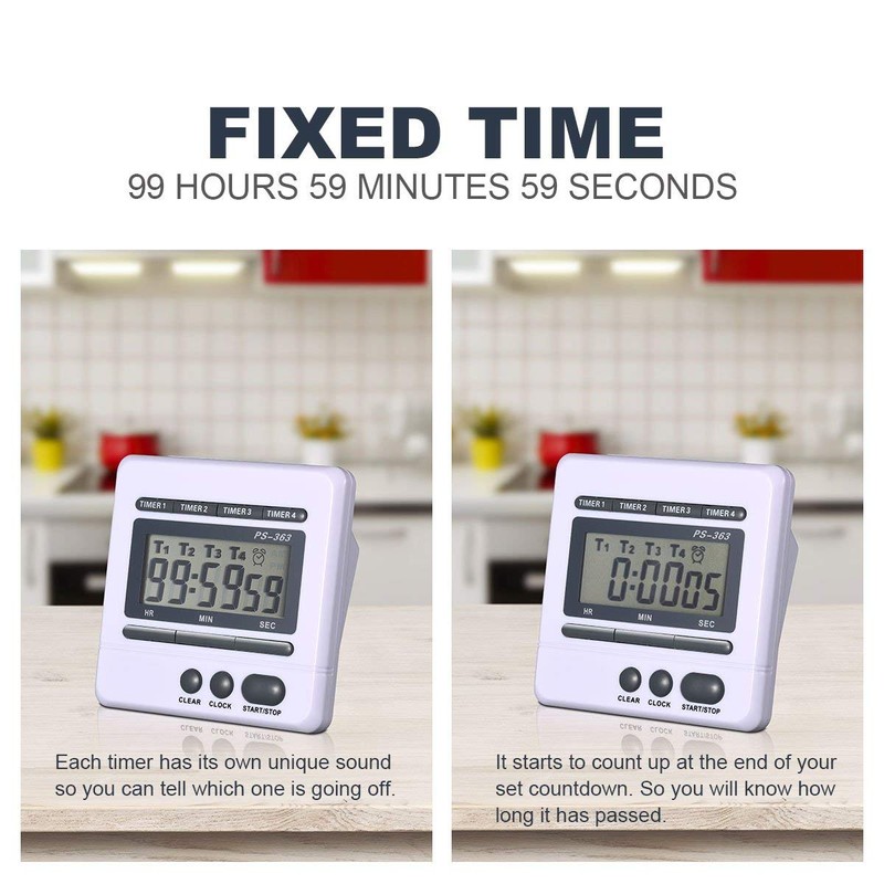 Digital Countdown Timer 4 Channel Count Up Down Kitchen Timer