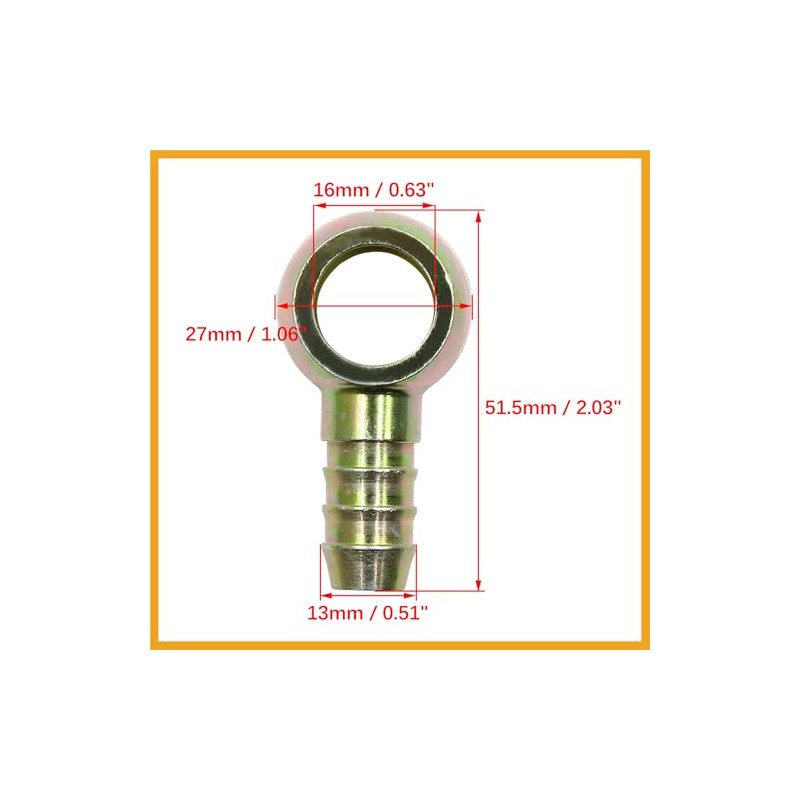 Partuto 12mm ID Hose Barb 16mm Banjo Fitting Adapter for