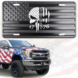 We The People License Plate Tag Laser Etched on Embossed Black on Matt Black American Flag