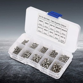 240pcs M2 M2.5 M3 Stainless Steel Hex Socket Screws with Hex Socket Nut Set with Plastic Storage Box Combination Screw