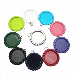 IGOGO Mixed Colors Flat Bottle Caps with Holes and Rings – 1 Inch Aluminum Bottle Cap Pendants for DIY Jewelry, Crafts, Keychains – 50 PCS
