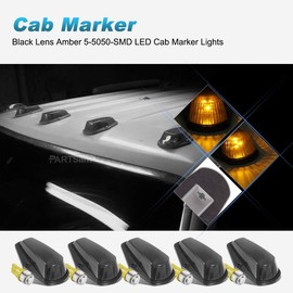 Partsam 5X Cab Marker Lights Roof Running Lamps Black Lens Covers + 5050 Amber 194 168 T10 LED Bulbs Compatible with Ford F150 F250 F350 1973-1997 F Series Super Duty Pickup Trucks
