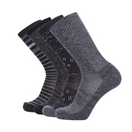 EnerWear 4P 86% Merino Wool Women's Outdoor Hiking Trail Crew Socks (US Shoe Size 4-10, Dark Grey/Grey Stripe/Multi)