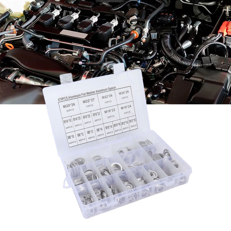 470Pcs Sealing Washer Aluminum Alloy Round Flat Washer Assortment Kit