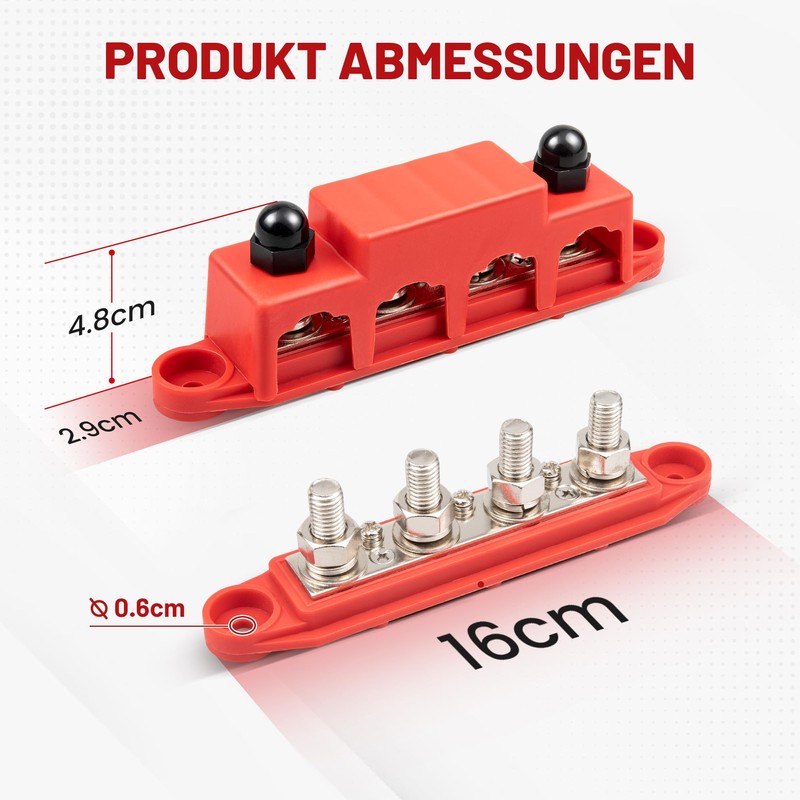 RED WOLF 250A Busbar Distribution Block 12V-48V DC, Distribution Rail