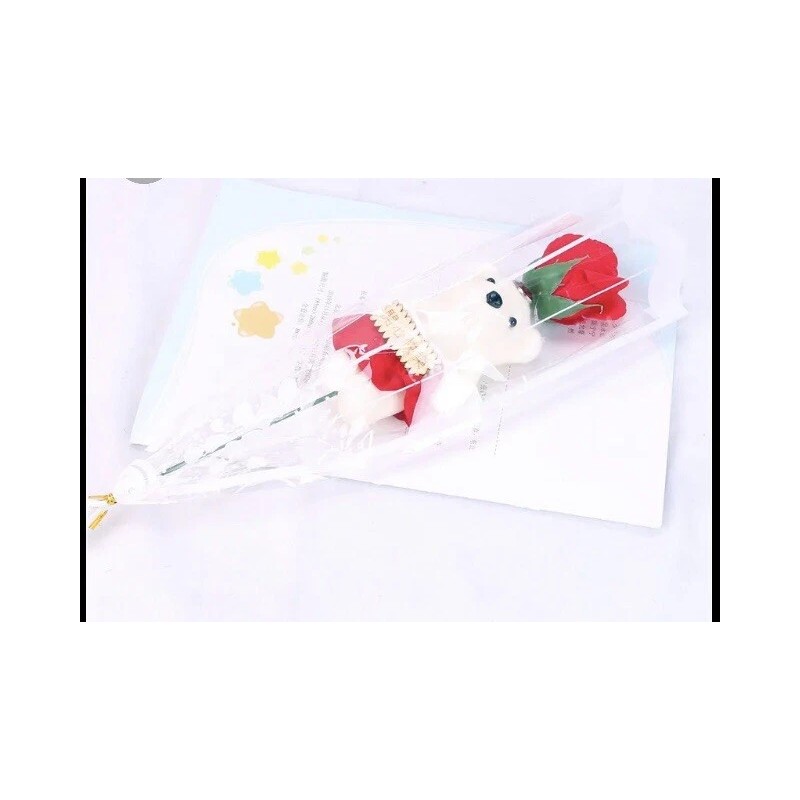 Flowers 3 Pcs Artificial Rose Gift Bear Bouquet For Any