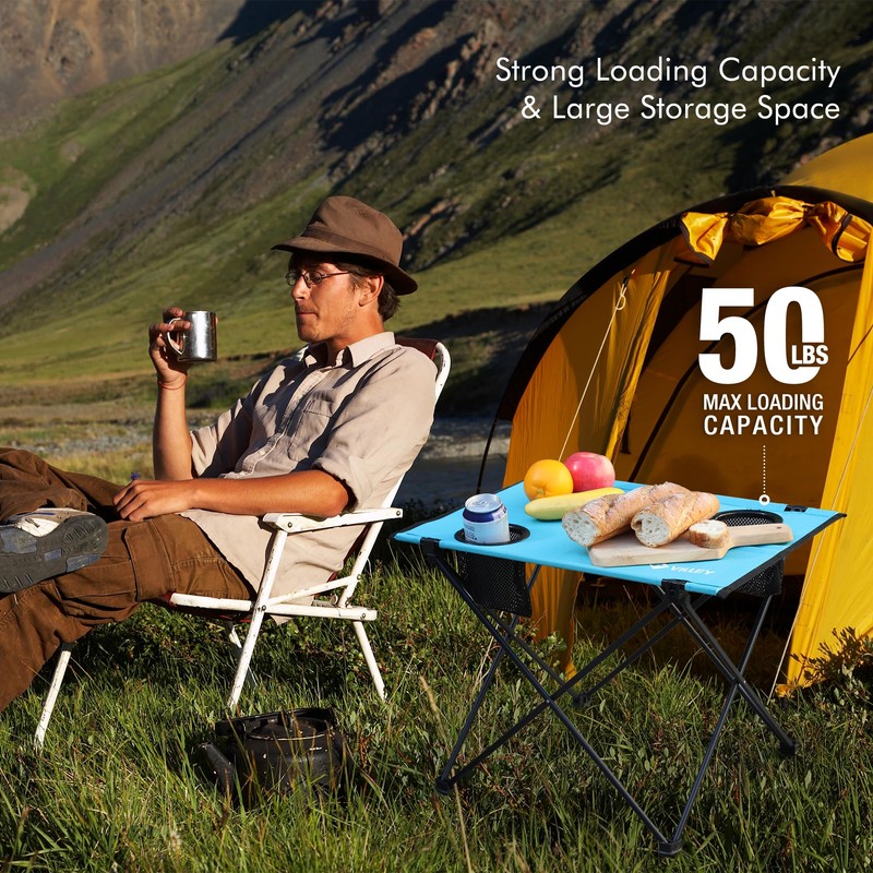 VILLEY Folding Camping Table, Portable Camping Table with 2 Cup
