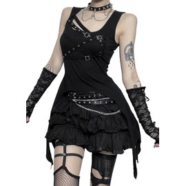 XKBHYD Ladies Grunge Punk Tank Tops Gothic Crop Tops for Women Y2K Sleeveless Emo Shirt Harajuku Aesthetic Shirt Black