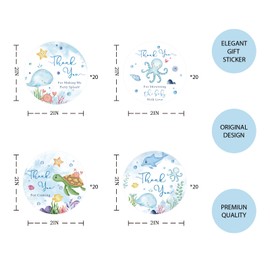 80pcs Marine Animals Thank You Stickers, Under The Sea Theme Thank You Bridal Shower Stickers, Ocean Animals Birthday Stickers, Sea Whales Thank You Stickers for Ocean World Party Favors