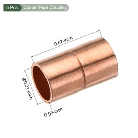 YOKIVE 5 Pcs Copper Pipe Coupling, Straight Connecting Adapters Joint with Roll Tubes Stop C x C Solder Connections Great for Plumbing Refrigeration (Copper Tone, 0.31-Inch)