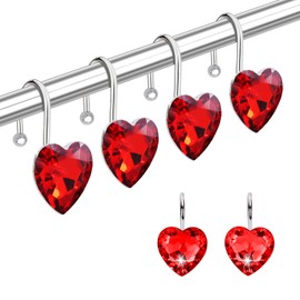 Yapicoco Shower Curtain Hooks Rings for Bathroom, Valentines Day Heart Stainless Steel Rust Resistant Decorative Rhinestones Shower Curtain Rings Hangers for Shower Curtains, Clothing, Towels, etc.