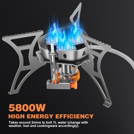 WADEO 5800W Windproof Camping Stove, Camping Gas Stove with Piezo Ignition and Two Fuel Canister Adapter, Backpacking Stove, Portable Stove for Outdoor Backpacking Hiking and Picnic