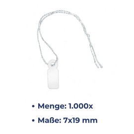 POKORNYS - 10000 blank price labels with thread (7 x 19 mm) white I labels for labelling, price tags made of cardboard with cotton thread, pendant, hanging label and gift tags for clothes and much