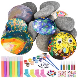Tigvio 16 Stones for Painting Set, Noctilucent Stones Painting Set Children with 12 Colours Metallic Colours Glitter Glue, Stones Painting Craft Set Creative Set for Children Adults Gifts Painting Set