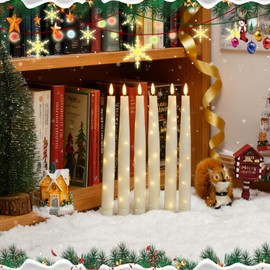 Nimiko Flameless Taper Candles with Star Lights, Remote Control, and Timer Control, Made of Real Wax, LED Battery-Powered Candles Suitable for Home, Party, and Wedding Decorations 6-Pack Ivory
