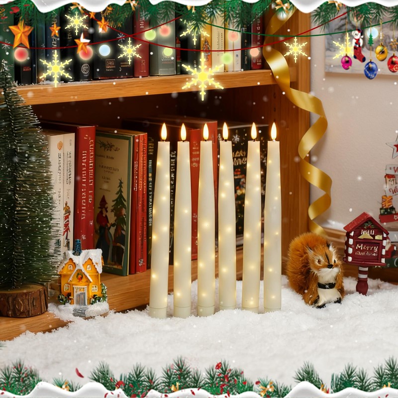 Nimiko Flameless Taper Candles with Star Lights, Remote Control, and