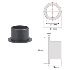sourcing map Flanged Sleeve Bearing 14 mm Bore 16 mm Outer Diameter 12 mm Length POM Coated Oil-Free Bushings Black Pack of 2