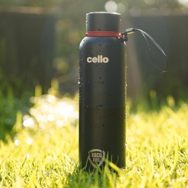 Cello Duro Tuff Steel Stainless Kent Flask | Hot and Cold Stainless Steel Water Bottle | Leak Proof | Scratch Resistant | Vacuum Insulated Bottle for Travel, Home, Office (25oz, Black)