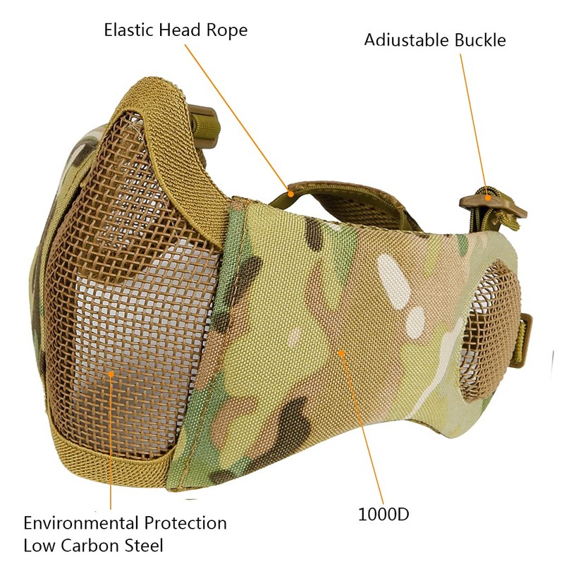 AOUTACC Airsoft Protective Gear Set, Half Face Mesh Masks with