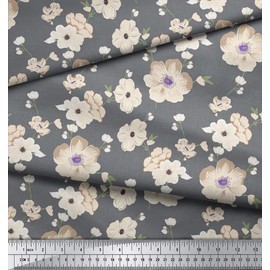 Soimoi Dressmaking 20 GSM Floral Print Pure Silk Fabric For Sewing By The Meter 44 Inches Wide - Gray