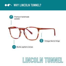 Scojo New York Lincoln Tunnel Blue Light Reading Glasses, Handmade Scratch Resistant Readers for Women and Men, Navy Tortoise - 2.50x
