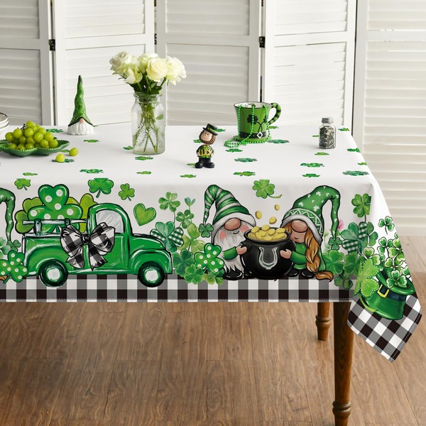 Horaldaily St. Patrick's Day Rectangular Tablecloth 60×140 Inch, Shamrock Trucks