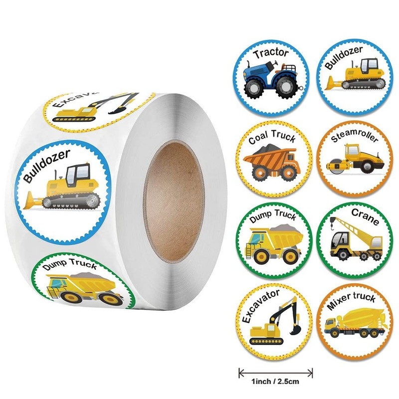 Construction Vehicle Reward Stickers, Trucks Excavators Tractors Sticker Label, for