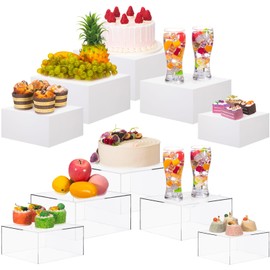 Leinuosen Buffet Risers Set of 10 Acrylic Food Risers Display Stands Cube Box 6" 7" 8" 9" 10" White Clear Dessert Table Display with Hollow Bottom for Buffet Table, Cupcake Candy Food, Wedding Party