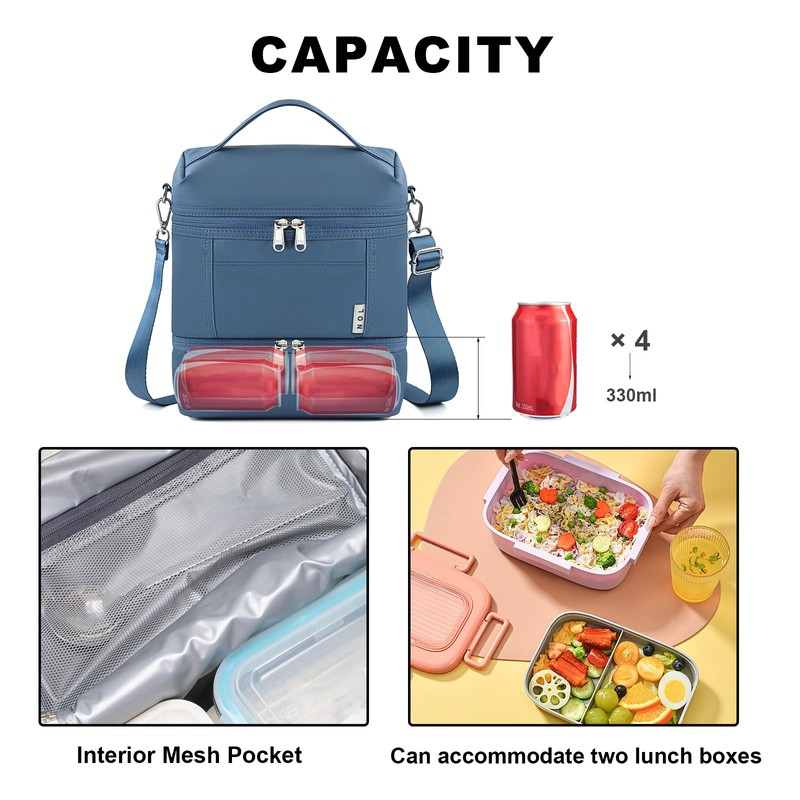 NOL Dual Compartment Insulated Lunch Bag Leakproof Cooler Tote Bag