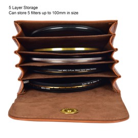 Lens Filter Case, 5 Pockets Camera Filter Pouch, Professional Photography Filter Holder Bag, Waterproof and Dustproof PU Leather for Filter Up to 100mm