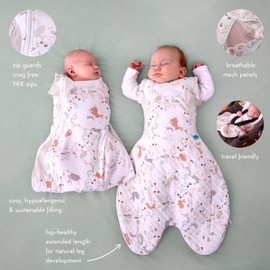 PurFlo Swaddle to Sleep Bag | All-Season 2.5 tog Sleeping Bag | 0-4 Months | Breathable Newborn Baby Sleeping Bag That Grows With Your Baby | Swaddle Arms In or Out | Hip Healthy | Storybook