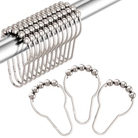 Amazer Shower Curtain Hooks, Decorative Rust Proof Stainless Steel Shower Curtain Hooks for Bathroom Shower Rods Set of 12, Polished Nickel