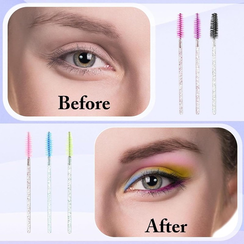Samcos Disposable Eyelash Brush, 50 pcs Eyebrow Brush, Screw Brush,