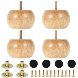 RHAIQBVC 4pcs Wooden Furniture Legs,8 x 5cm Wood Round Solid Furniture Feet with 4 Screws,DIY Furniture Bun Feet Chair Table Feet Replacement Set for Couch Sofa Bed Cabinet Chair TV Stand