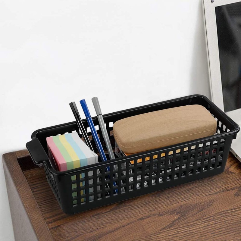 Gitany Black Plastic Baskets Set of 6, Rectangle Slim Storage