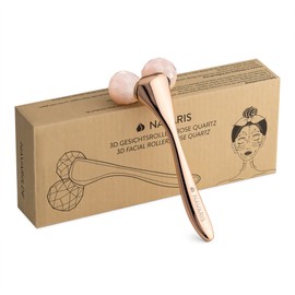 Navaris 3D Rose Quartz Face Roller - Massager with Double Head - 2 Balls Rose Quartz Roller with Handle - Face Roller Massage Roller