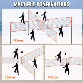 VEVOR 4-Way Volleyball Net, Adjustable Height Badminton Net Set for Backyard Beach Law