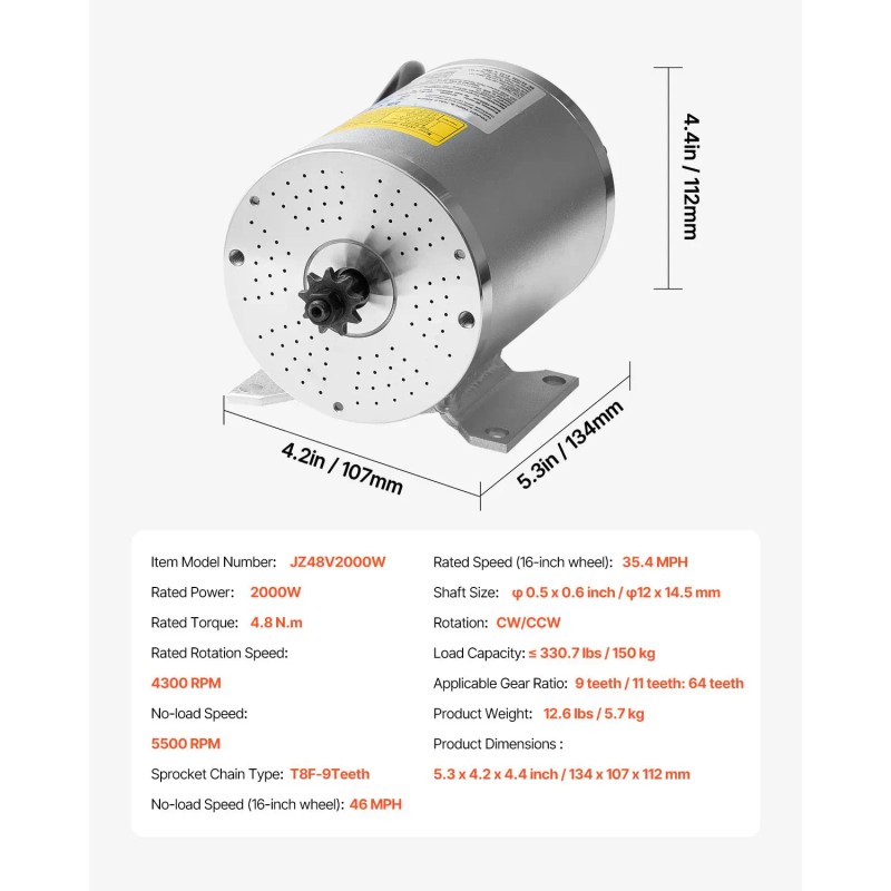 48V 4300rpm Upgraded Speed Controller 2000W Electric Brushless DC Motor