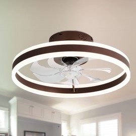 Dawn Whisper 20" Ceiling Fans with Lights, Modern Ceiling Fans Flush Mount 6 Speeds,Low Profile LED Ceiling Fan for Bedroom (Coffee)