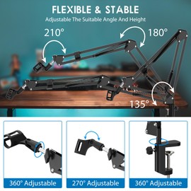 K KASONIC Microphone Stand, Adjustable Microphone Desk Stand for HyperX Mic Boom Arm Stand for Broadcasting Recording, Voice-Over Sound Studio, Stages, Streaming, Singing and TV Stations