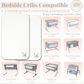 Next to Me Crib Waterproof Mattress Protectors Covers - 2 Pcs SET - 100% Natural Cotton - Extra Soft & Breathable to fit bedside cribs mattresses up to 83 x 50cm - Made in Europe