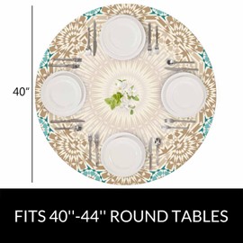 YINRON Morocco Mosaic Round Tablecloth Traditional Oriental Floral Waterproof Oil-Proof Table Cover Table Cloth for Indoor Dining, Outdoor Picnic Parties, Camping,Fits for Table 40-44"