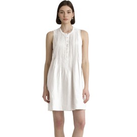 Malajisi Women's Summer Linen Scoop Neck Sleeveless Swing Tank Dress Casual Front Button Dresses with Pockets(White,XS)