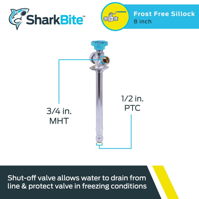 SharkBite 8 Brass Push Frostfree Sillcock, Chrome/Blue