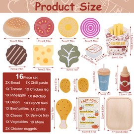 Wooden Toy Kitchen Accessories for Children - Wooden Hamburger Fast Food Set with German Menu, Ideal Toy for Mud Kitchen and Kitchen Accessories for Shops