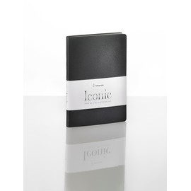 Hahnemühle Iconic Notebook schwarz | DIN A5 | 96 Blatt/192 Seiten | Luxuriöses Notizbuch mit Wasserzeichen-Papier und Echtleder-Einband