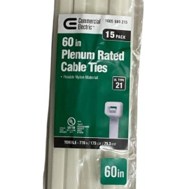 Commercial Electric 15 Pack 60” Heavy Duty Nylon Cable Ties. Tensile - 175 Lbs
