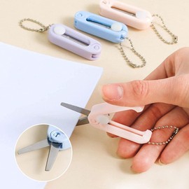 White Folding Scissors Safe Portable Travel Scissors Mini Scissor Foldable Telescopic Cutter Pocket with Keychain for Cutting, Scrapbooking, Crafting, Sewing，Cutting Tools