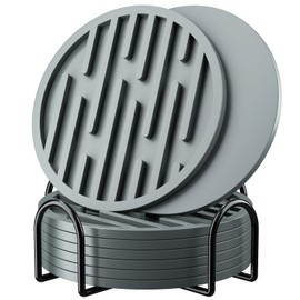 Silicone Coasters for Drinks, 8 Pack Drink Coasters with Holder, Cup Coasters for Coffee Table, Cup Mat Drink Coasters for Tabletop Protection, Home Decor, Grey Rubber Coasters for Desk, Porta Vasos