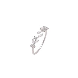 IS4U Zircon Leaf Ring for Women 18K Gold Plated Ring Adjustable Double Leaf Wrap Ring Leaves Finger Rings Trendy Rings Dainty Stackable Rings for Her (Silver)